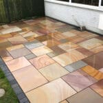 Indian Natural Stones camel dust sandstone paving with smooth natural finish and warm beige tones, ideal for outdoor patios, pathways, and landscaping applications.