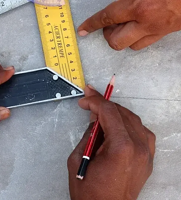 Precision measuring and marking of natural stone tile for cutting by Indian Natural Stones