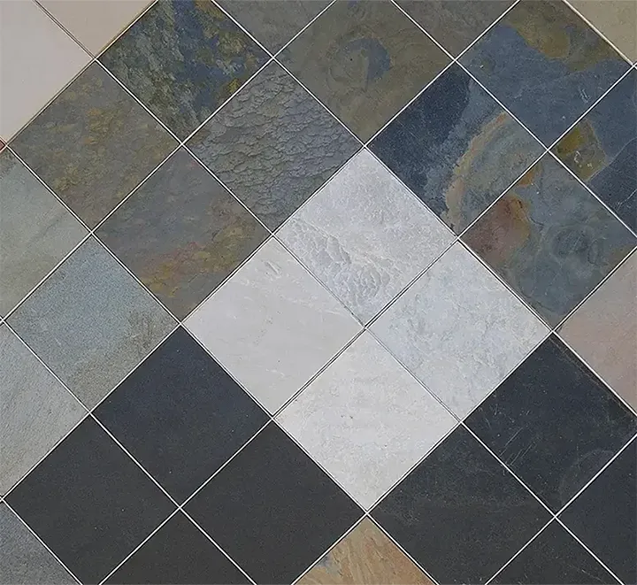 Multicolor natural stone floor tiles in diagonal pattern by Indian Natural Stones