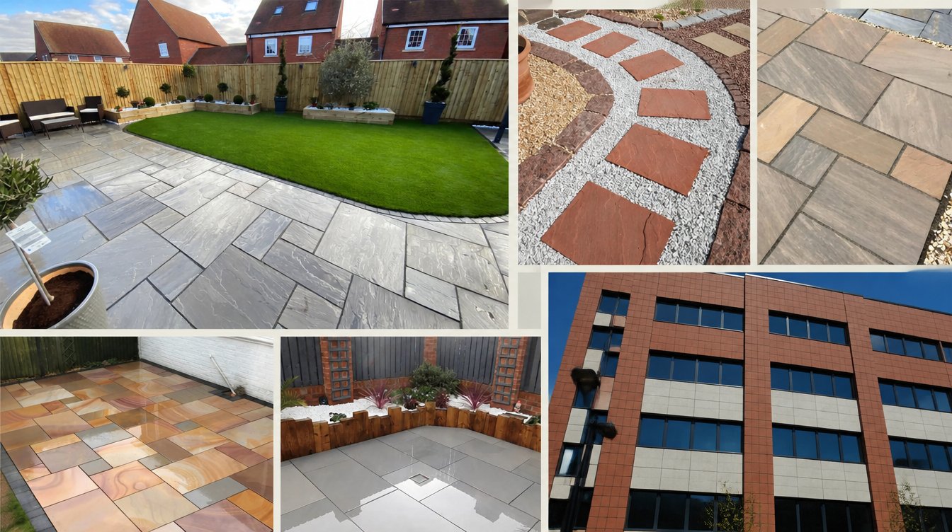 Indian sandstone paving slabs and landscaping applications featured in a natural stone guide by Indian Natural Stones