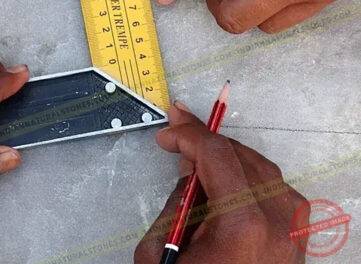 Quality control and precision measurement of natural stone tiles by skilled technicians at Indian Natural Stones, ensuring accurate sizing and high manufacturing standards {{brizy_dc_image_alt imageSrc=