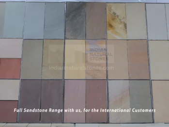 Indian Natural Stones sandstone selection board displaying multiple natural stone colors and textures