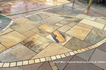 Natural Fossil Mint Sandstone pathway installation showcasing durable and attractive landscaping solutions from Indian Natural Stones.