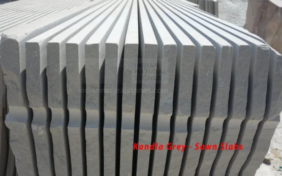 Indian Natural Stones Kandla Grey Sawn Slabs blocks ready for processing into premium sandstone products for residential and commercial landscape applications.