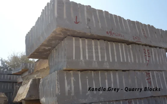 Kandla Grey sandstone quarry blocks sourced and processed by Indian Natural Stones, showcasing premium raw material used for durable paving, landscaping, and architectural stone applications.