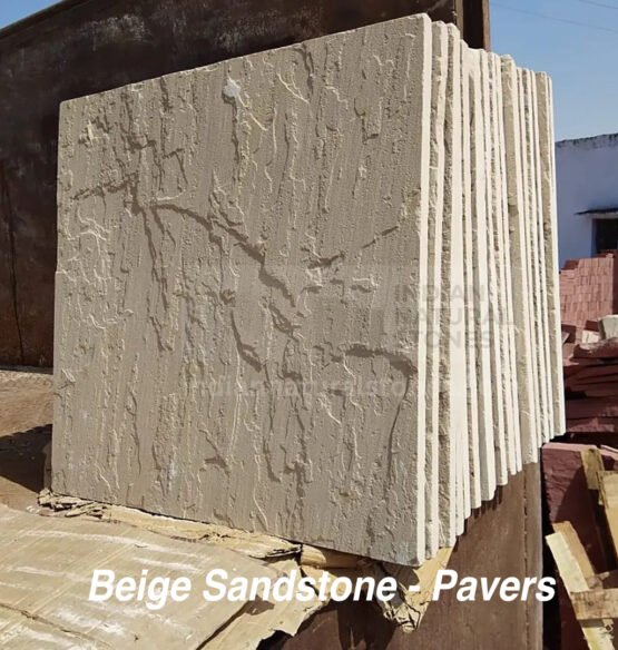 Indian sandstone slabs with natural riven texture and calibrated edges ready for paving applications by Indian Natural Stones
