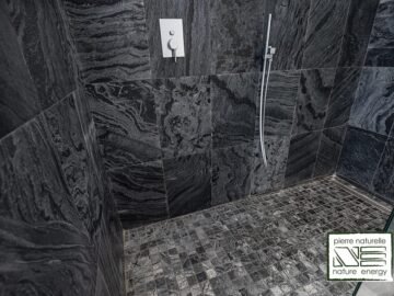 Ostrich grey slate stone bathroom wall and floor tiles installed by Indian Natural Stones