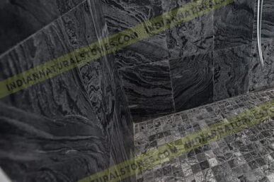 Ostrich grey slate stone bathroom wall and floor tiles installed by Indian Natural Stones
