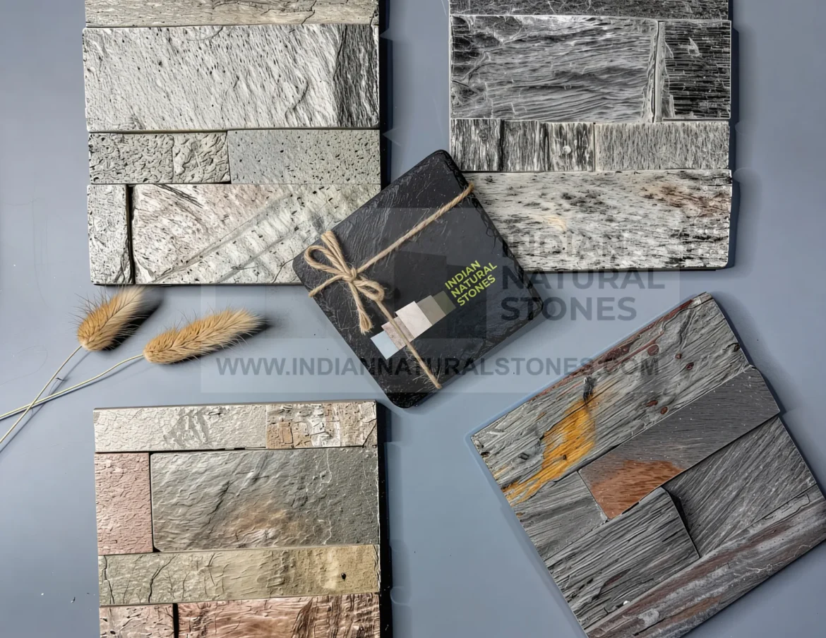 Premium Indian slate stone collection showcasing natural textures and colors for wall and flooring applications