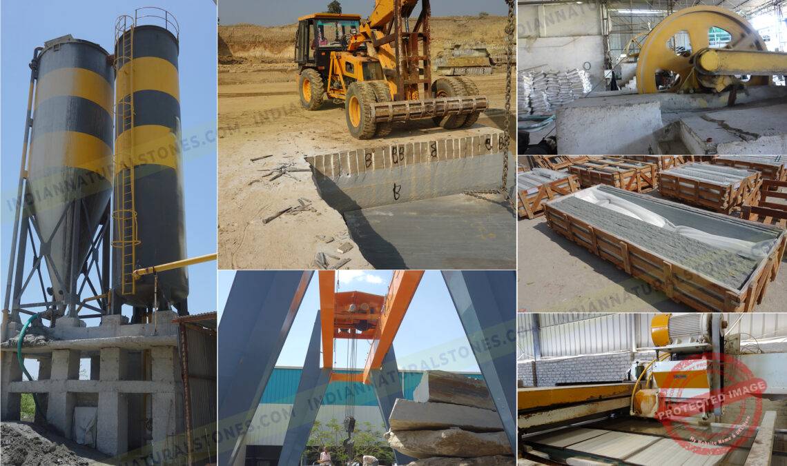 Manufacturing and quarry infrastructure of Indian Natural Stones, showcasing stone cutting machines, cranes, block handling, and processing facilities {{brizy_dc_image_alt imageSrc=