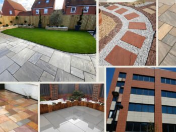 Indian sandstone paving slabs and landscaping applications featured in a natural stone guide by Indian Natural Stones