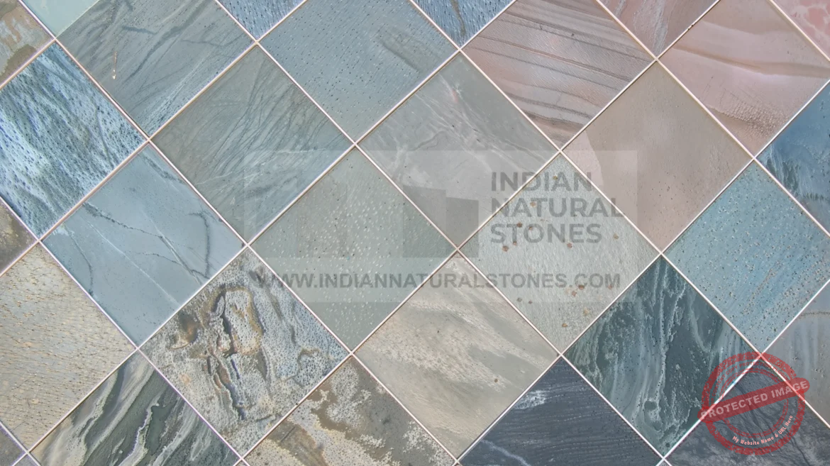 slates from INS Multicolor Indian slate tiles arranged in modern pattern for interior wall and floor design