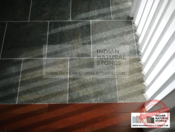 slates from Indian natural stones manufacturer Natural Indian slate flooring installed on staircase with textured finish and elegant look