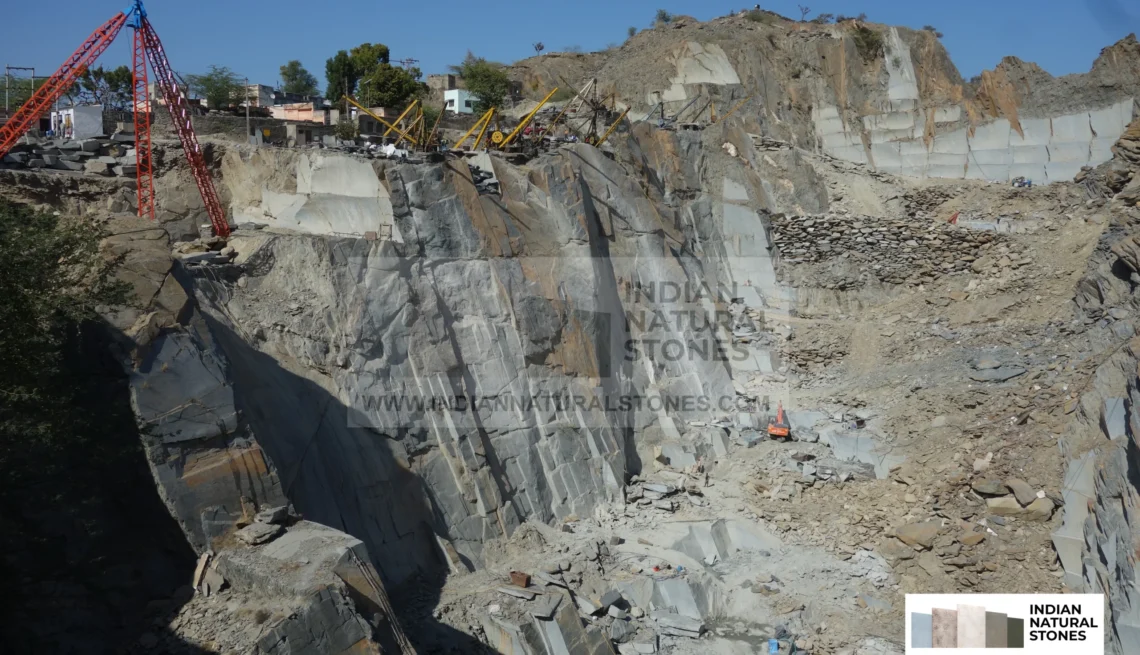 Indian slate quarry showcasing natural stone extraction and premium slate blocks