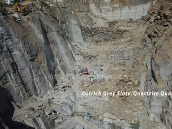 Ostrich Grey Slate and Quartzite quarry supplying premium raw stone blocks to Indian Natural Stones for processing and export to global markets