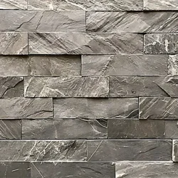 Dark grey natural slate ledger stone wall panels for textured wall cladding by Indian Natural Stones