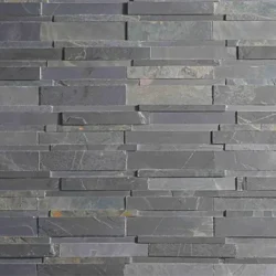 Dark grey natural slate ledger stone wall panels for textured wall cladding by Indian Natural Stones