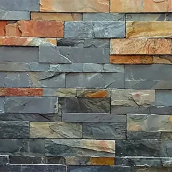 Natural multicolor slate ledger stone wall cladding panels with grey and rust tones by Indian Natural Stones