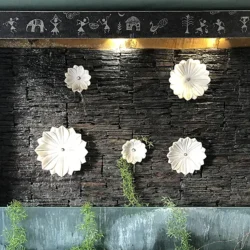 Black slate ledger stone wall cladding for decorative interior feature walls by Indian Natural Stones