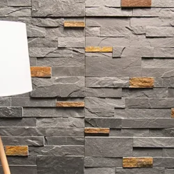 Grey natural slate ledger stone wall cladding for modern interior walls by Indian Natural Stones