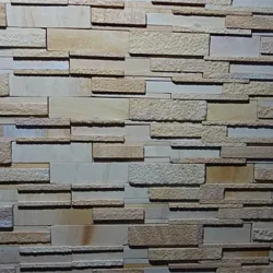 Beige natural sandstone ledger stone panels for interior and exterior wall cladding by Indian Natural Stones