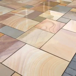 Camel Dust sandstone honed natural stone paving slabs for patio and outdoor landscaping by Indian Natural Stones