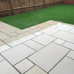 Mint sandstone natural stone paving slabs with honed finish for outdoor patio and garden landscaping by Indian Natural Stones