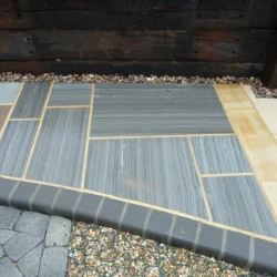 Monsoon black quartzite natural stone paving slabs for outdoor patio and landscape flooring by Indian Natural Stones