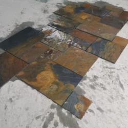 Vijaya gold natural stone paving slabs with rich multicolor texture for patio and outdoor flooring by Indian Natural Stones