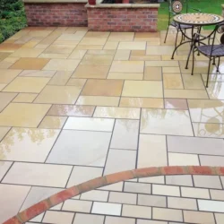 Yellow mint natural stone paving slabs with honed finish for outdoor patio and garden flooring by Indian Natural Stones
