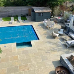 Indian Natural Stones Tandur Yellow Pool Paving with natural textured finish for flooring, paving, and architectural wall cladding applications.