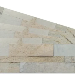 3D peel and stick stone panels by Indian Natural Stones in Autumn Mist finish, installed as a modern kitchen backsplash with natural textured stone for stylish and easy wall cladding.