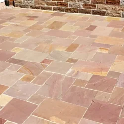 Modak sandstone natural stone paving patio with mixed pattern slabs by Indian Natural Stones